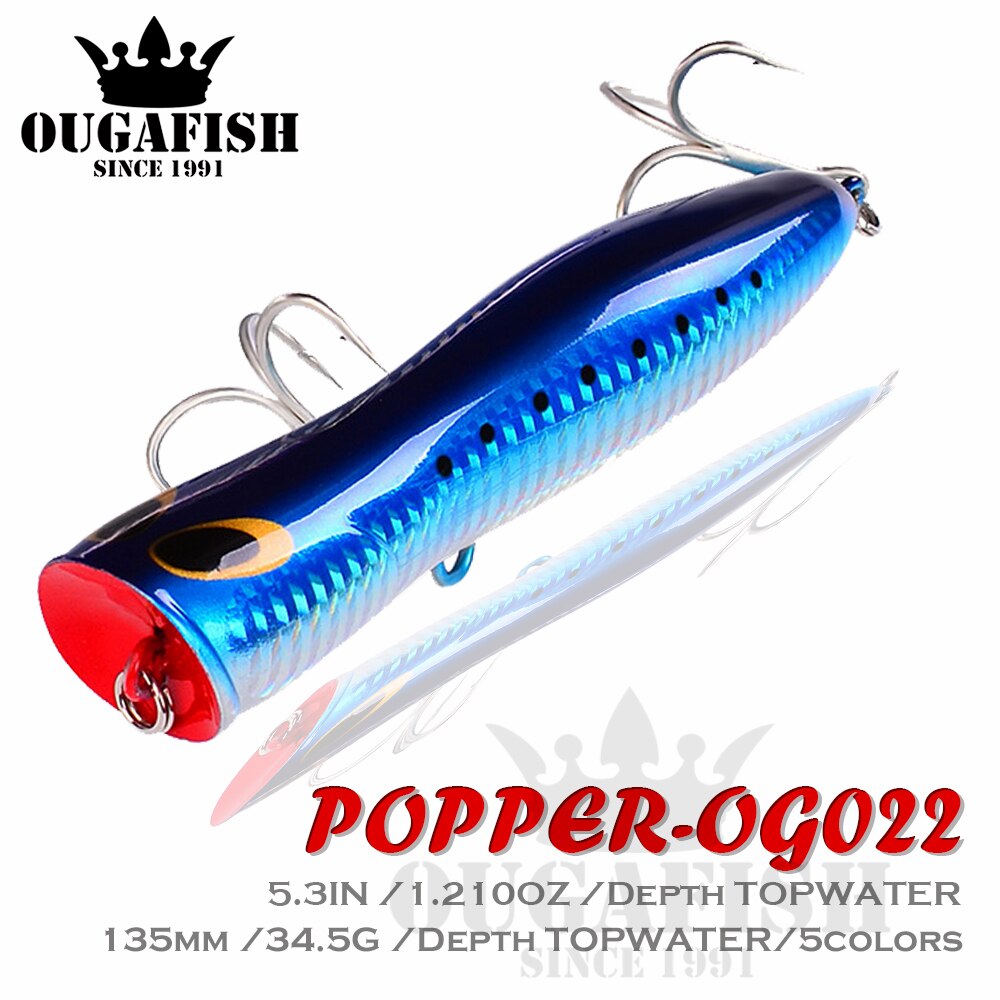 Popper Fishing Lure Bait Weights13.5CM 34.5g Hard Bass Fishing Tackle Topwater Lure Pesca Whopper Trolling Articulos De Pesca