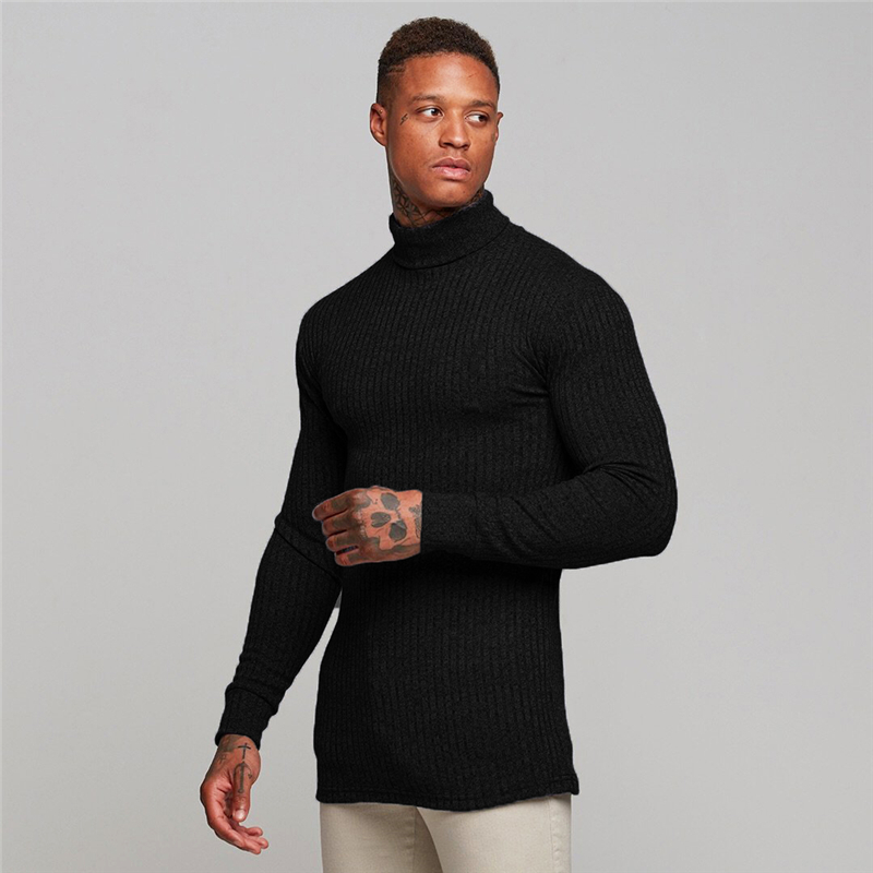 Casual Coltrui Trui Mannen Truien Herfst Winter Mode Stijl Trui Solid Slim Fit Truien Volledige Mouw Truien: Black / M