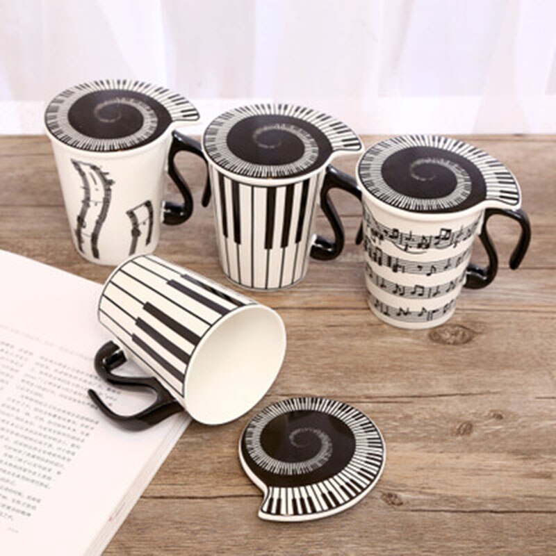 sterben Neue Kreative Keramik Musiker Kaffee Becher Musik Noten Klavier Tastatur Tee Tasse mit Deckel Dauben Musik Notizen als Partei