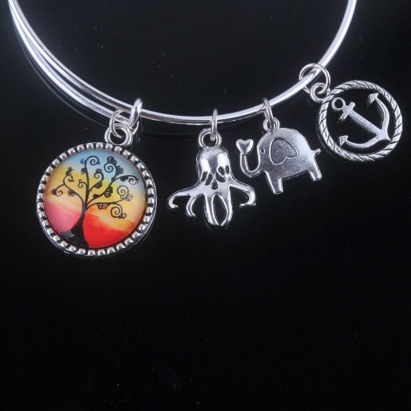 18 Styles Cabochon Dome Tree of Life charms Bracelet Adjustable Expandable Wire Bangles for Women Fine Jewelry B013: 5