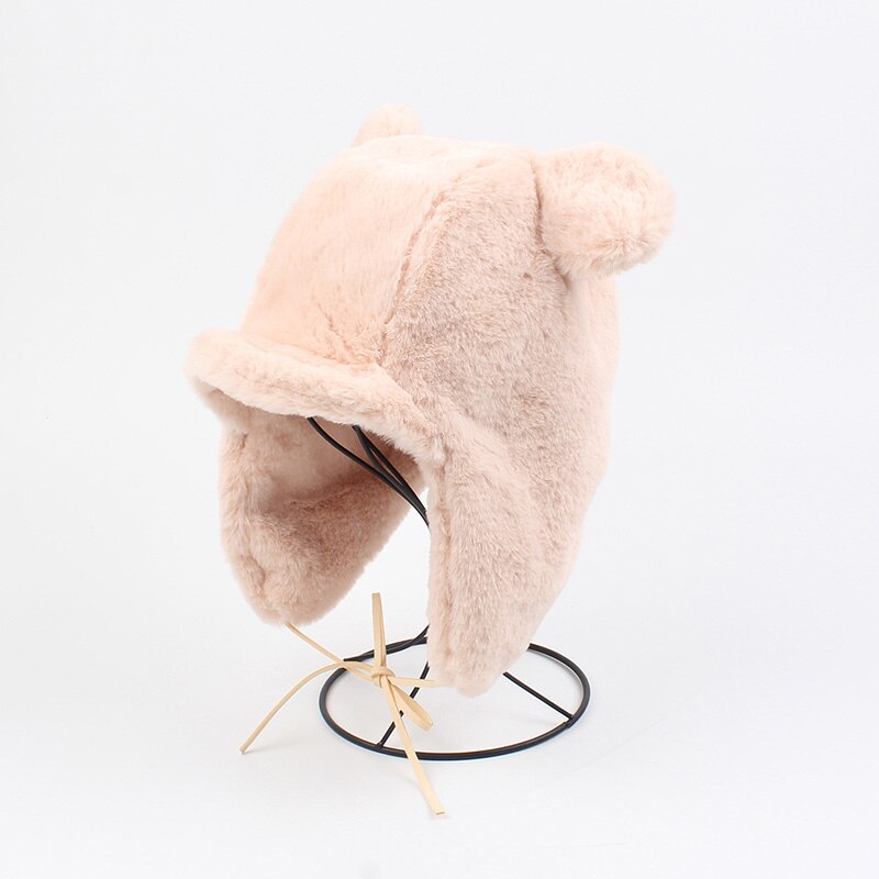 Women Cute Plush Puppy Ear Hat Winter Warm Hat Faux Fur Bear Ear Cap Soft Beret Protectors Hats Fluffy Caps female