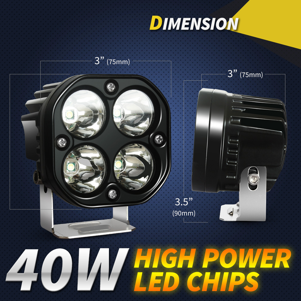 Foco Led de 3 "y 40W, luces para correr, faros delanteros cuadrados impermeables, luces antiniebla blancas/amarillas para coche, motocicleta, SUV, ATV, camión