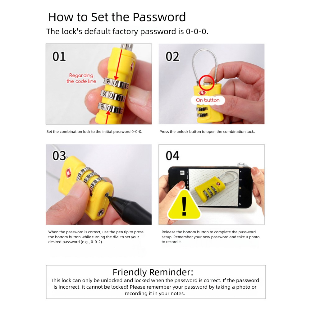 Anti-Theft Luggage Locks Lightweight 3 Dial Combination Steel Wire Lock Tsa-Compatible Travel Luggage Locks