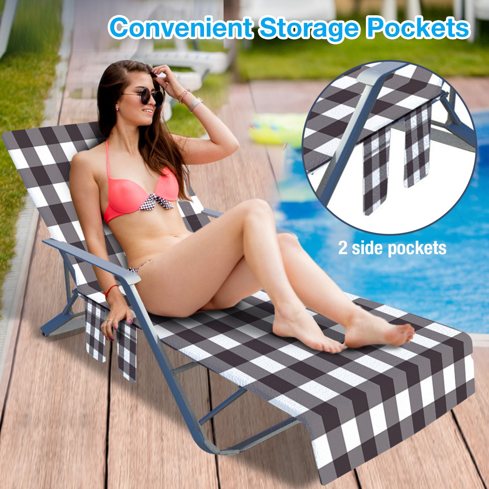 Fauteuil Cover Met Side Pocket Soft Microfiber Sling Stoel Zomer Strandlaken Print Serie Zonnebaden Lounger Handdoek Voor Strand