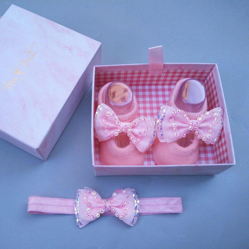 Conjunto de 2 unids/lote de calcetines de diadema para niña, lazos de encaje, turbante elástico, diademas, diadema para niña, accesorios para el cabello para bebé