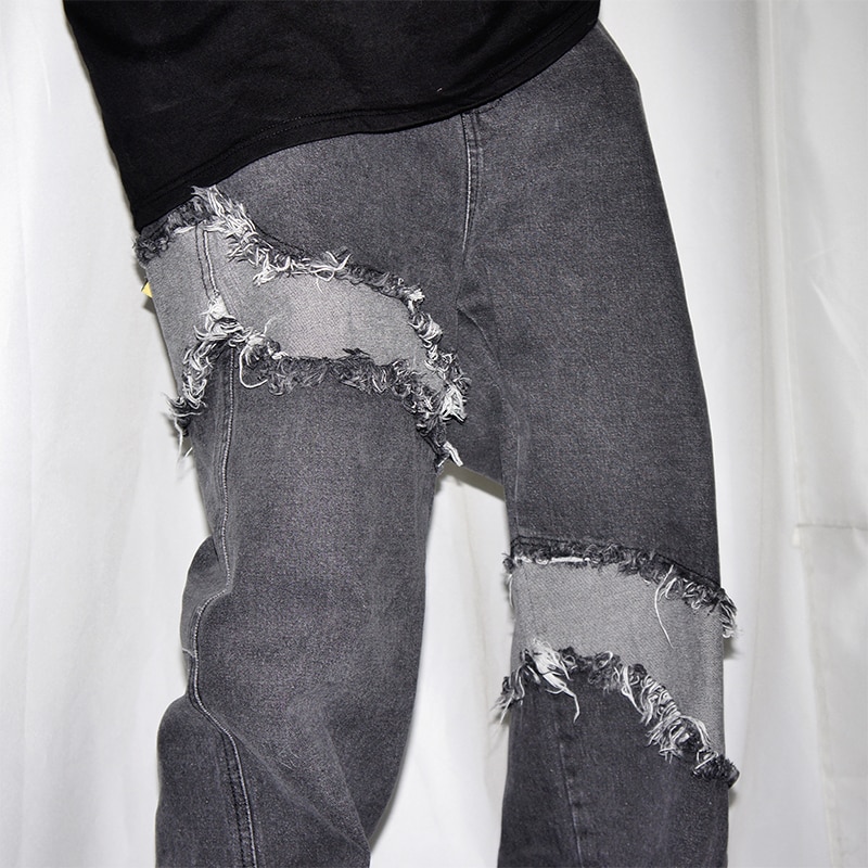 Uncledonjm svarta jeans herr slitna jeans förstörda stretch hop hop byxor lös passform denim jean med 936