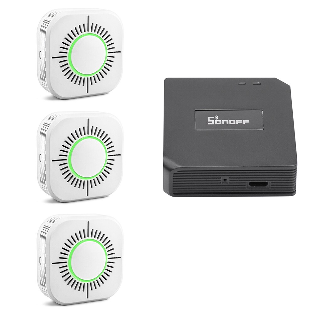 EWeLink – détecteur de fumée sans fil 433MHz, capteur d'alarme de sécurité incendie, fonctionne avec Sonoff RF Bridge pour maison intelligente: 3Detector 1RF Bridge