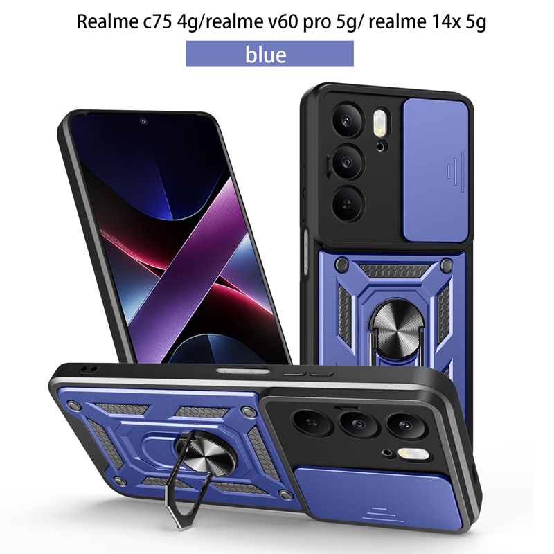 Magnetic Ring Holder Armor Case for OPPO Realme C75 C 75 RealmeC75 4G Slide Camera Protect Cover For Realme 14X 14 X Realme14X: GRAY / Realme 14x