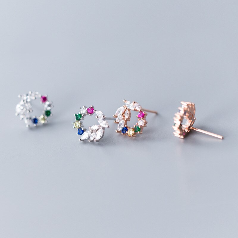 MloveAcc Neue Einzigartige Bunte Kristall CZ Ohrringe für Frauen SchöNe Blume Schleife Kreis Ohrringe 925 Sterling Silber Ohrringe