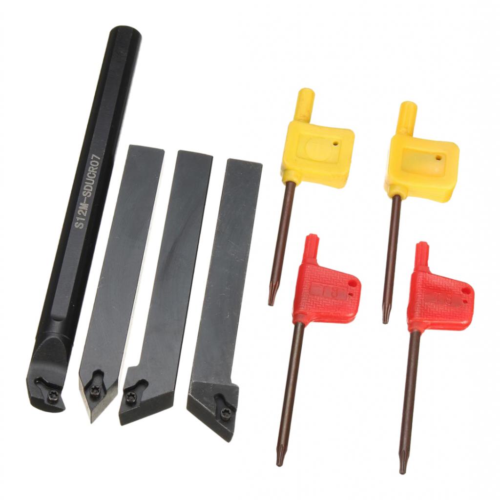 Set Of 4pcs 12mm Metal Lathe Turning Tool Holder Boring Bar Set W/ Wrench