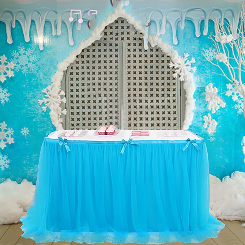 Bryllupsfest tyl bord nederdel dække 185 x76 cm bordserviet klud baby shower fest hjem indretning bord fodpaneler fødselsdagsfest