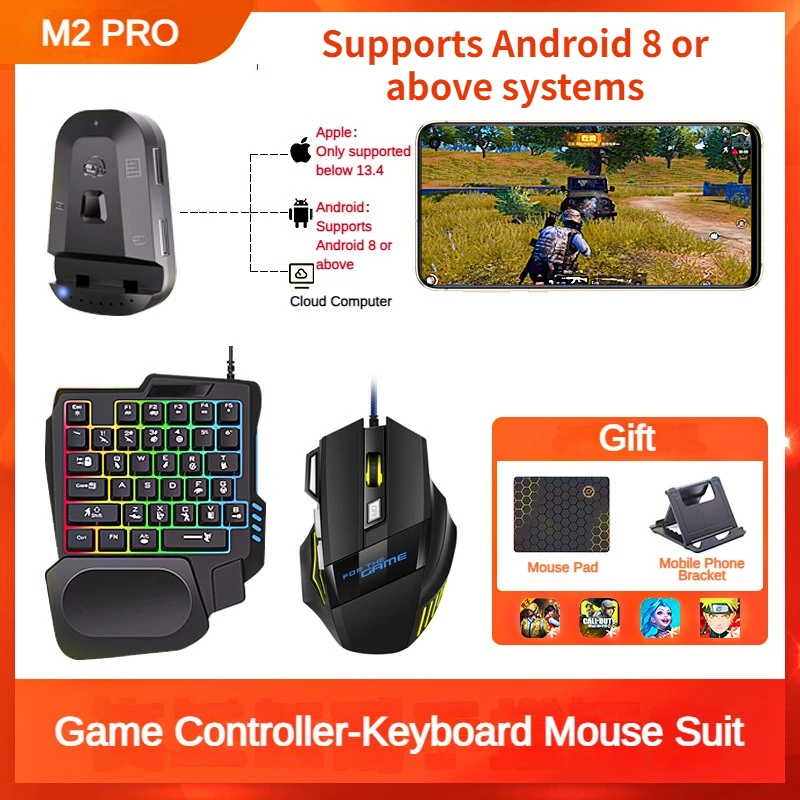 M2 Pro Mobile Game Controller 4-in-1-Maus-Tastatur-Adapter-Konverter BT5.0 Programmierbarer Adapter unterstützt IOS Android ab 8 Jahren: WHITE