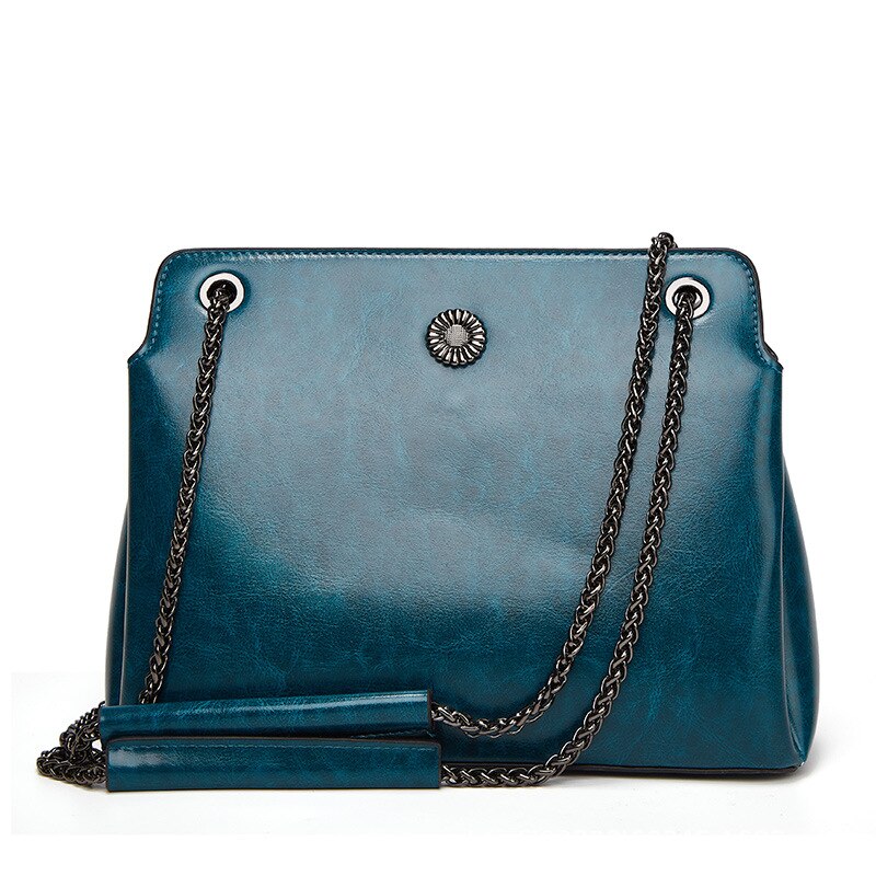 FUNMARDI-Bolso cruzado de cuero con cera de aceite para mujer, bolso de hombro con cadena, a la , de 3 capas de alta capacidad: Azul