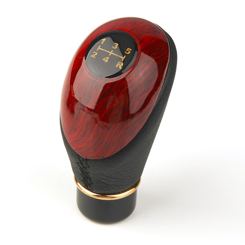 Car Styling Universal 5 Speed Shift Knob Manual Gear Lever Knob Peach Wood Gear Shift Knob: Black-leather