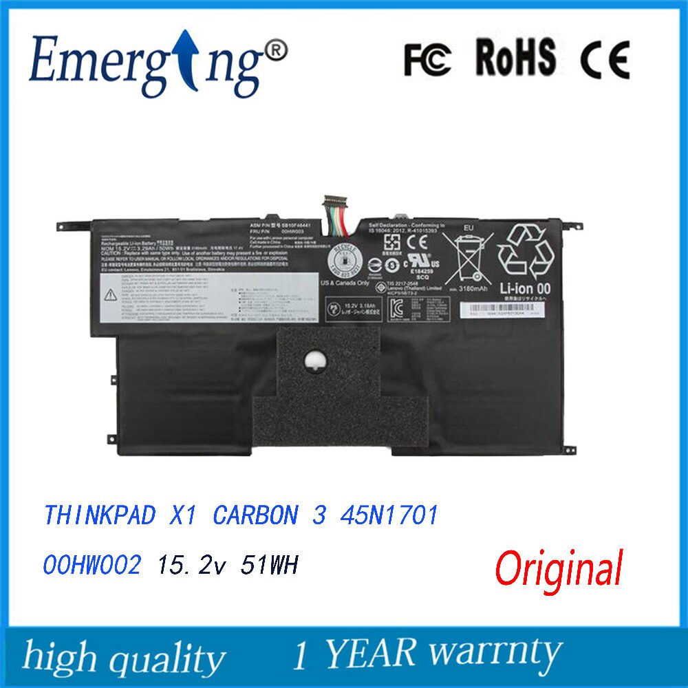 Originalt laptop batteri til lenovo thinkpad  x1 carbon gen 3 45 n 1700 45 n 1701 1702 00 hw 002 00 hw 003 sb10 f 46441 sb10 f 46440