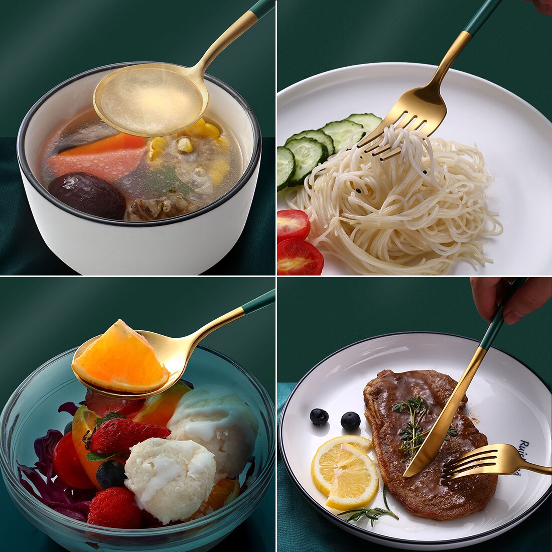 24Pcs Platinum Gold Kitchen Tableware Set Cutlery Set Stainless Steel Dinnerware Set Gold Knife Fork Spoon Dinner Set Dishwashe