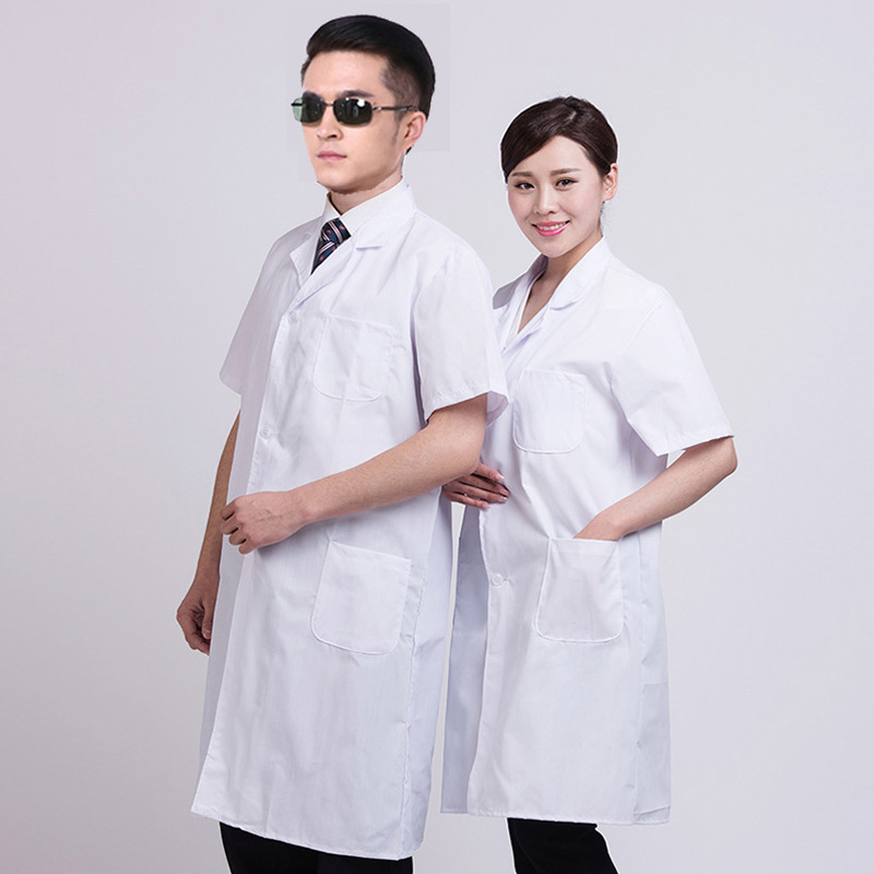 Summer Unisex White Lab Coat Short Sleeve Pockets Uniform Work Wear Doctor Nurse Clothing SMR88