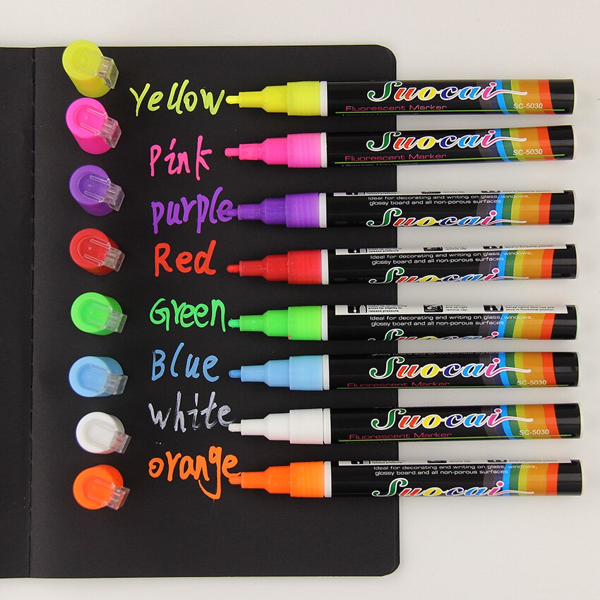 1pc reversible spisser highlighter fluorescerende flytende kritt markørpenn for led-skrive fluorescerende tavle flytende kritt
