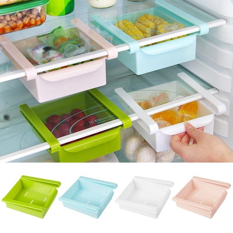 Slide Kitchen Fridge Freezer Space Saver Organizer Storage Rack Shelf Holder Storage Containers