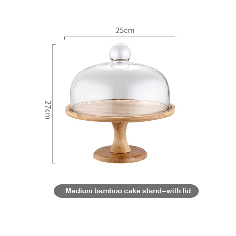Ceramic Wooden Bottom High Foot Cake Plate Glass Cover Tray European Fruit Plate With Lid Cake Stand Dessert Table: 009