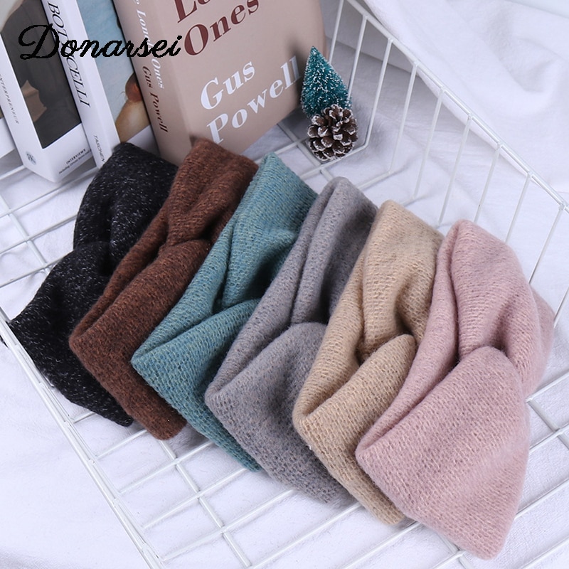 Donarsei Korea Winter Breite betroffen Kreuz Stirnband Für Frauen Einfarbig Elastische Yoga Turban Verband Bandanas Haarbänder