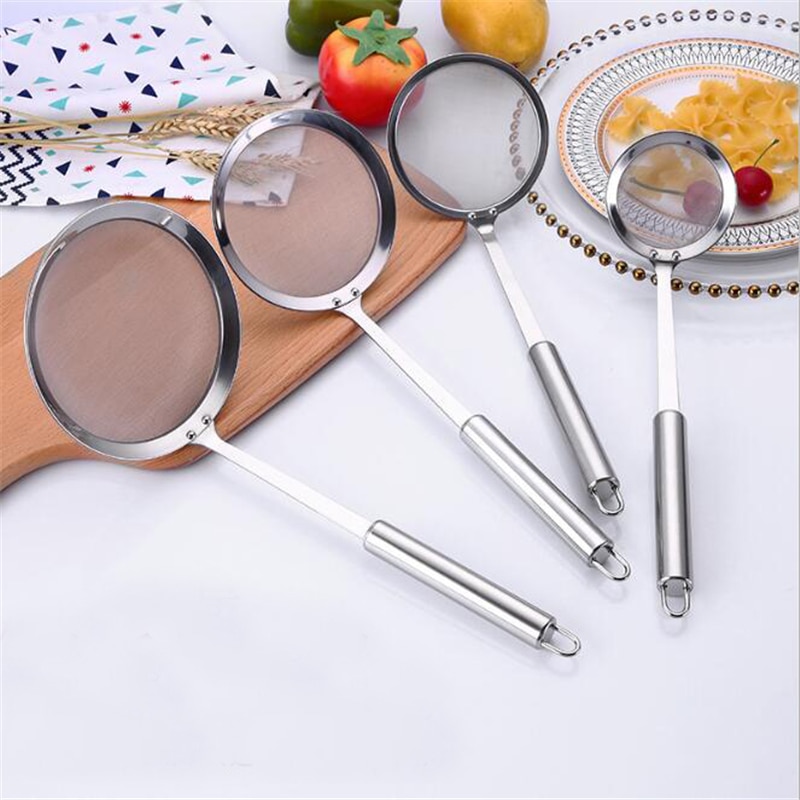 Cocina Multi-funcional de cuchara fino de acero inoxidable de malla de alambre de espumadera, colador de alimentos fritos neto utensilios de cocina