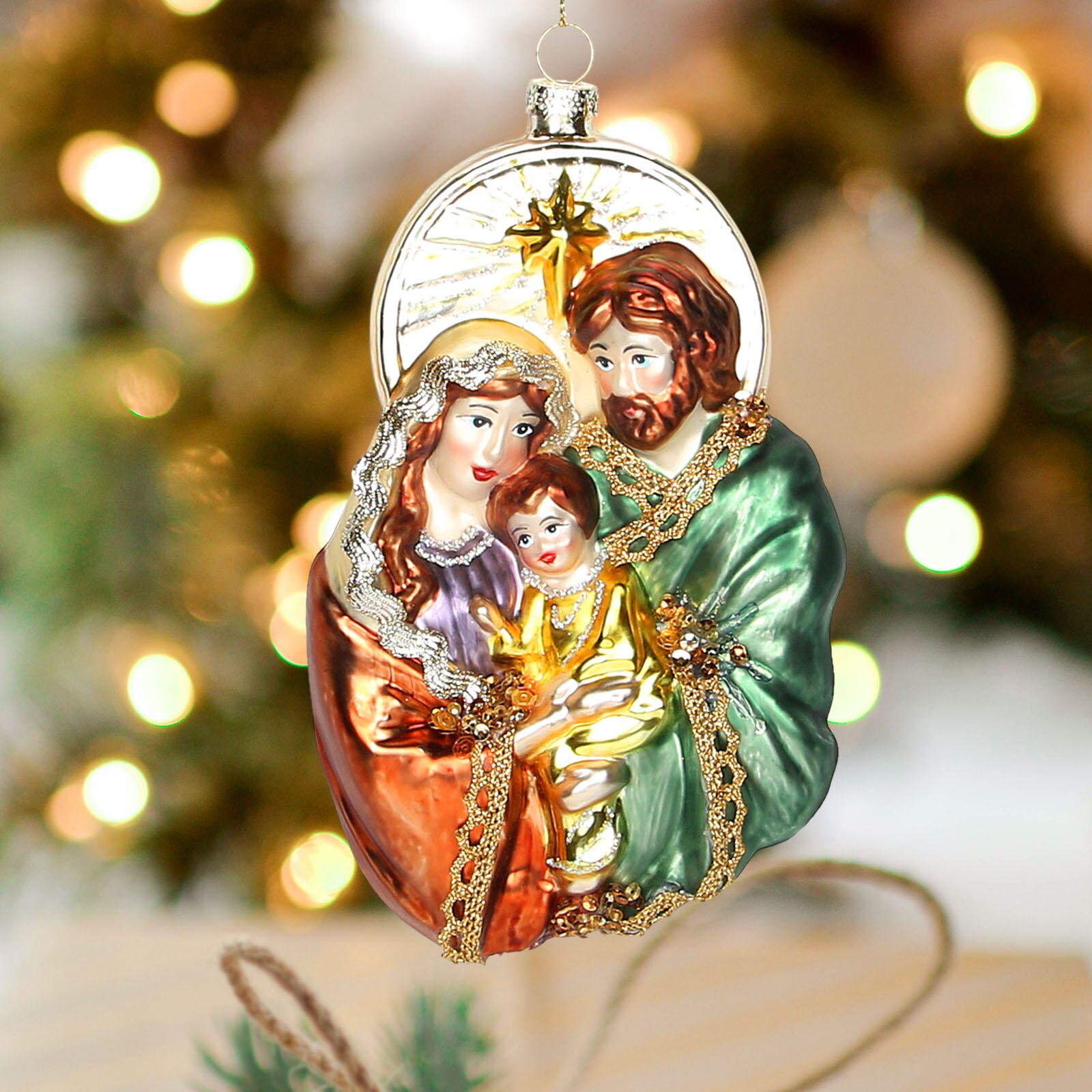 6.5 inches hellig familie xmas træ hængende dekoration scener af mary joseph og baby jesus glas julepynt