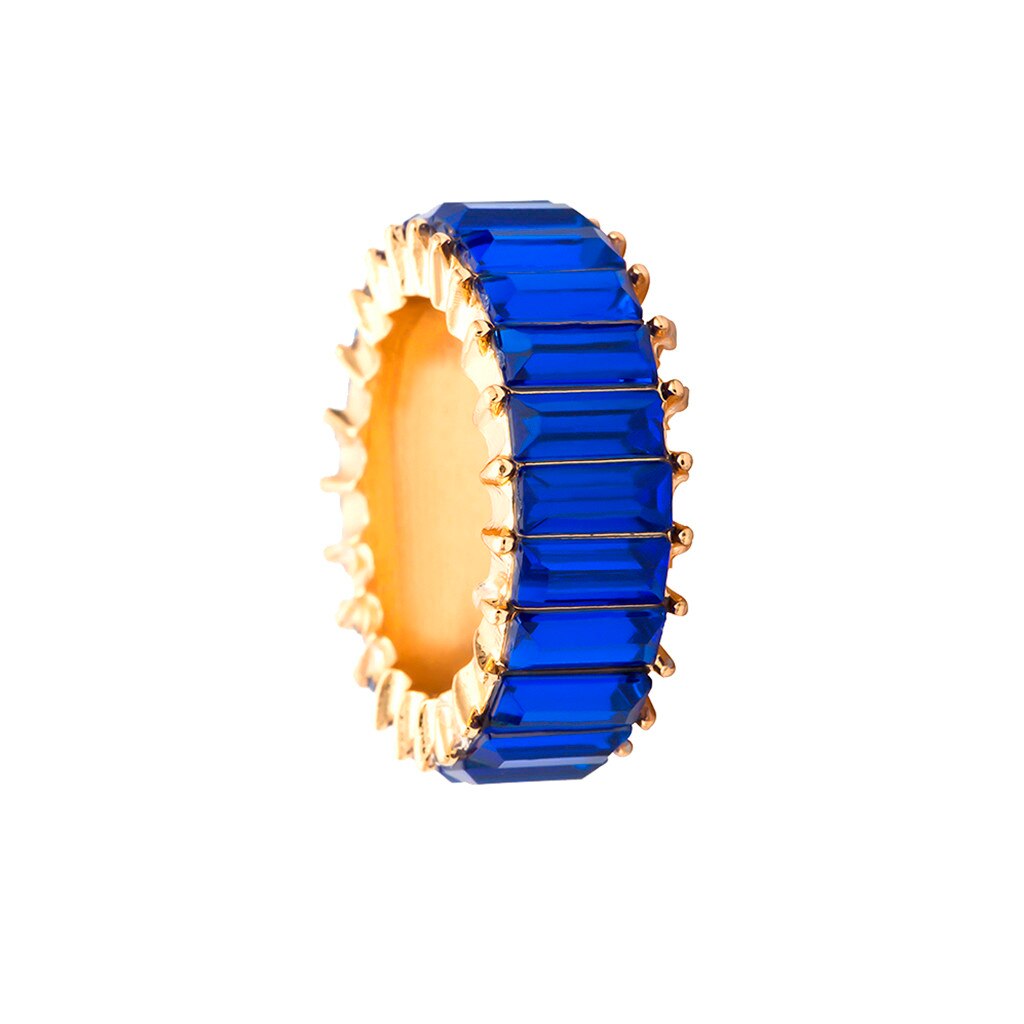 Anillo exquisito con tachuelas para mujer, piedra geométrica del arco iris, de joyería de boda, Anillos de Anel Anillos de la Alianza # jink: Blue