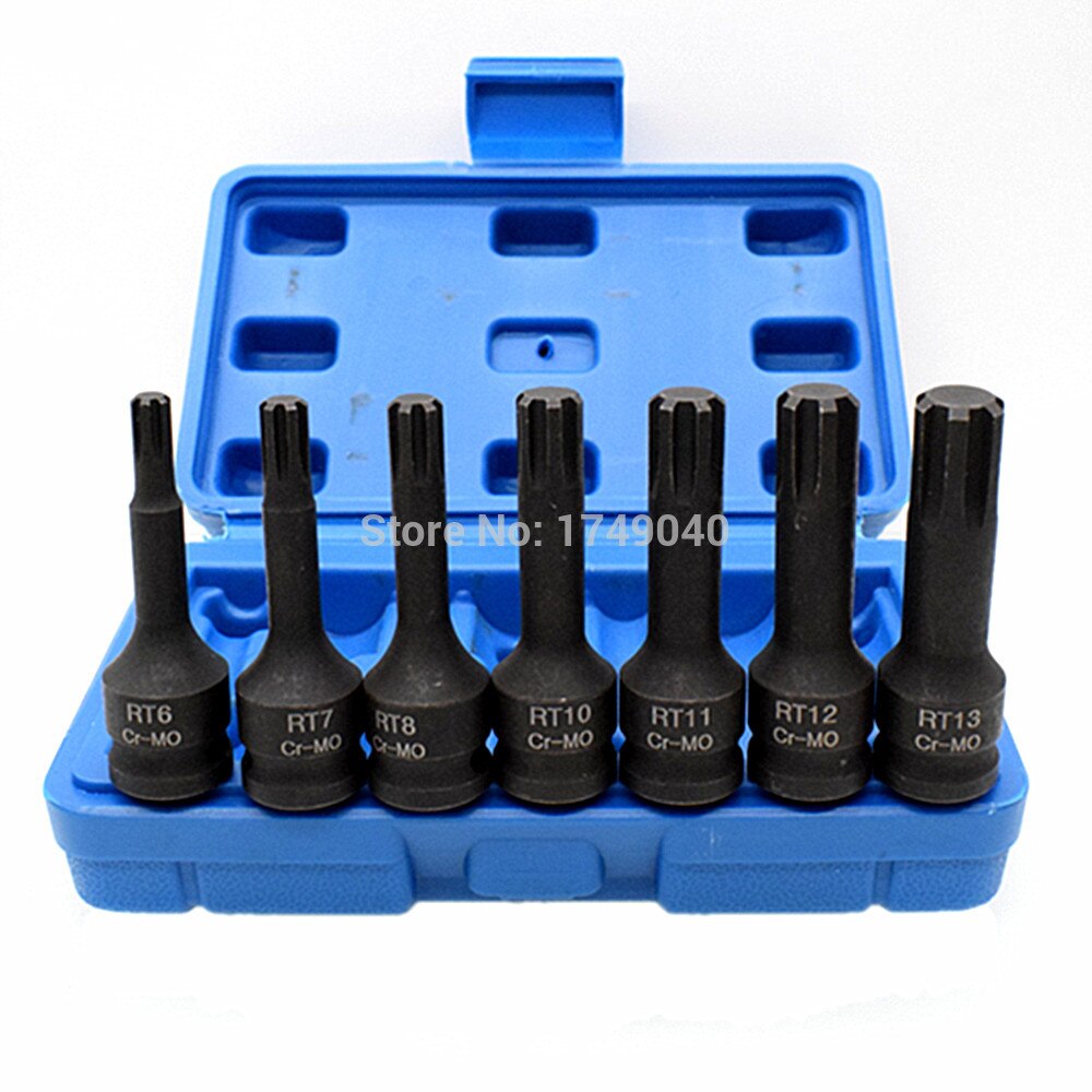 7 Piece 3/8" Square Drive Impact Ribe Bits Socket Set RT6 RT7 RT8 RT10 RT11 RT12 RT13 CR-MO Screwdriver Bit Socket Wrench Tools