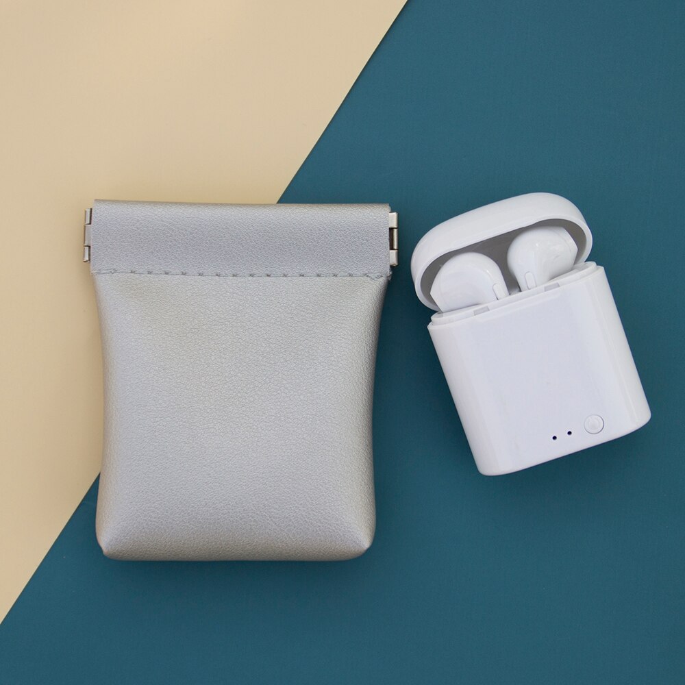 Earbuds USB Pouch Solid Pu Leather Coin Purse Small Wallet Earphone Organized Bag Card Holder for Women Men