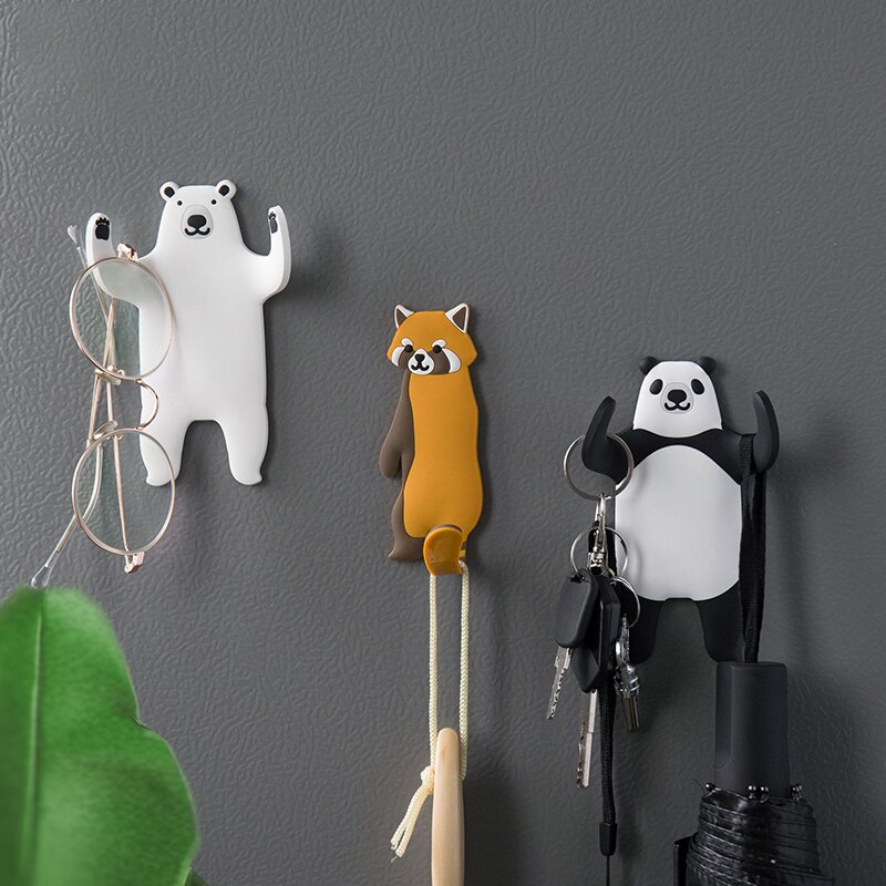 Dierenhaken sleutelhanger decoratieve beer hond kat wasbeer haak 2pc/ paar schattige dieren wandhaken hanger accessoire voor sleutels diversen