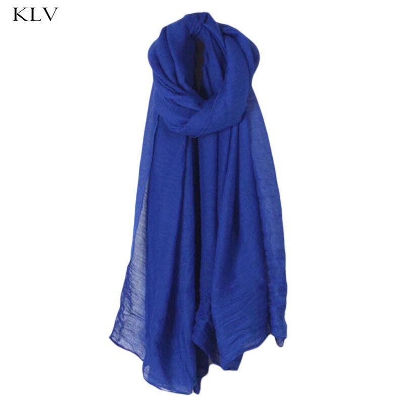 Mode 16 Kleuren Vrouwen Lange Sjaal Wrap Sjaals Vintage Katoen Linnen Grote Sjaal Hijab Elegante Effen Zwart Rood whi: Royal Blue