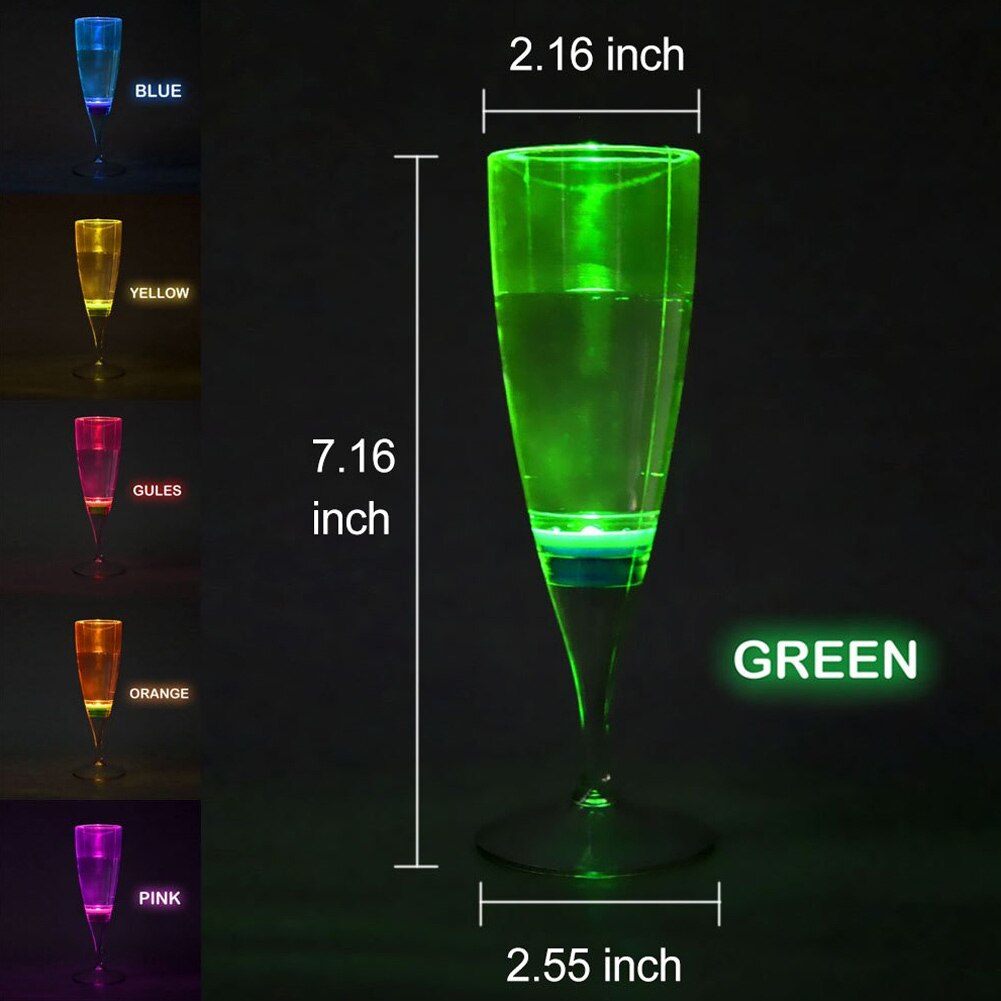 6 pièces LED vin Champagne flûte verres eau liquide activé clignotant lumière tasses JA55
