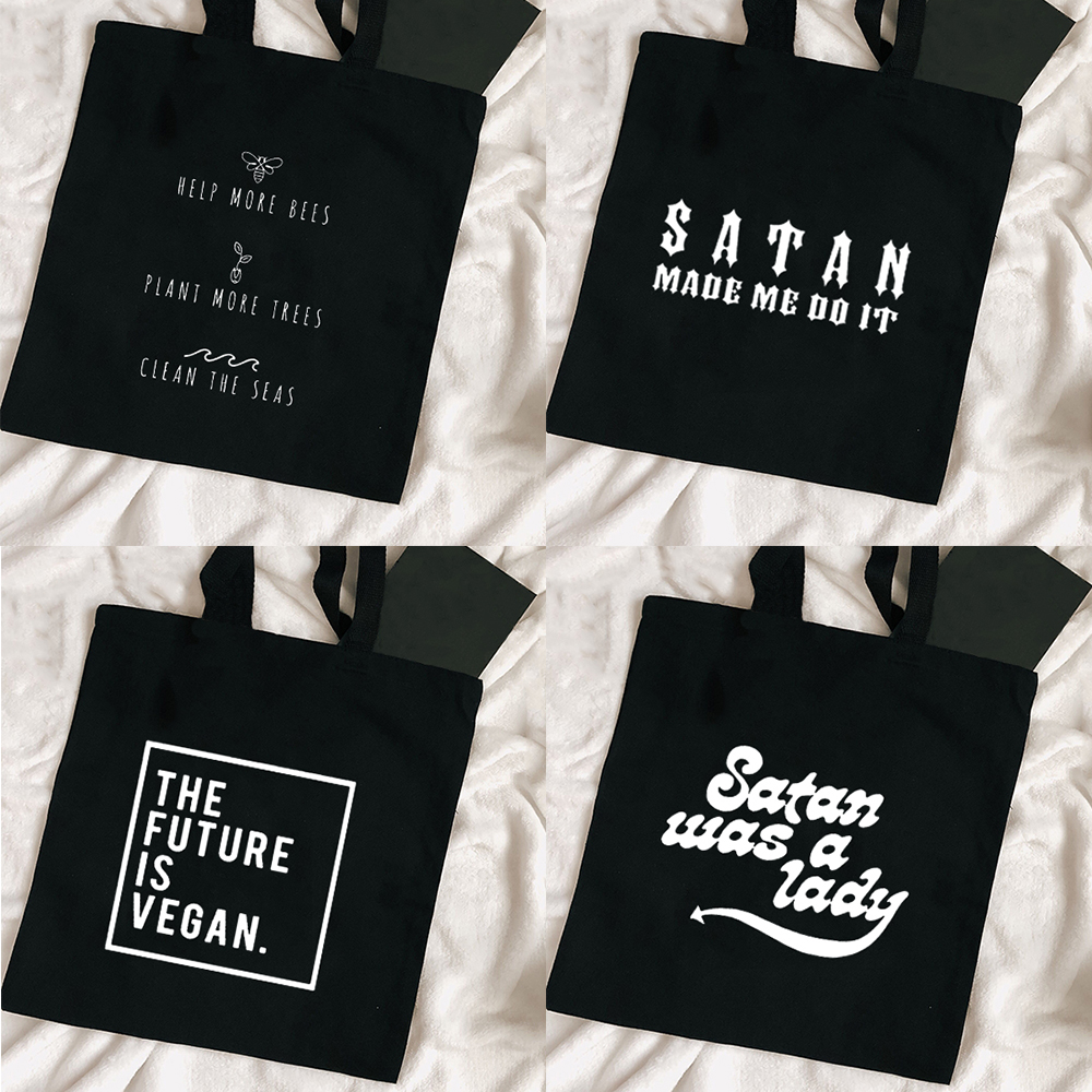 Vrouwen Canvas Zwart Shopping Tassen Grafische Bijpassende Doek Herbruikbare Grote Capaciteit Schouder Handtassen Mode Geen Rits Zakken