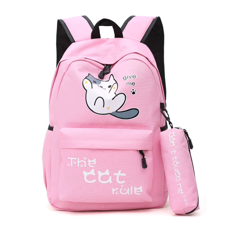 Leuke Cartoon Kat Schooltassen Tiener Meisjes Rugzak Voor Vrouwen Schooltas Effen Nylon Student Schooltas Tiener Casual Boekentas: Roze