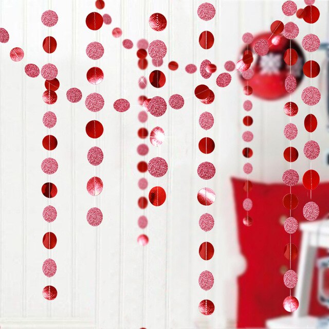 Guirlande pendante en chaîne en papier, 4m, pour décorations de mariage, décorations pour réceptionniste, fête prénatale, anniversaire, noël: round red