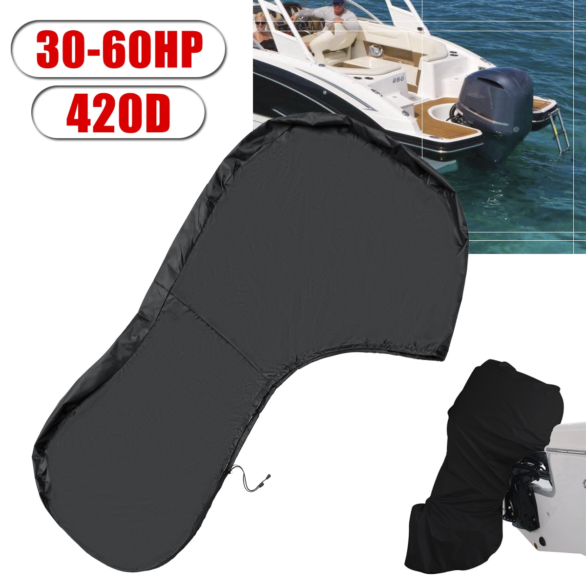 420D 70inch Boat Outboard Full Motor Cover Engine Protector for 30-60HP Boat Motors Waterproof