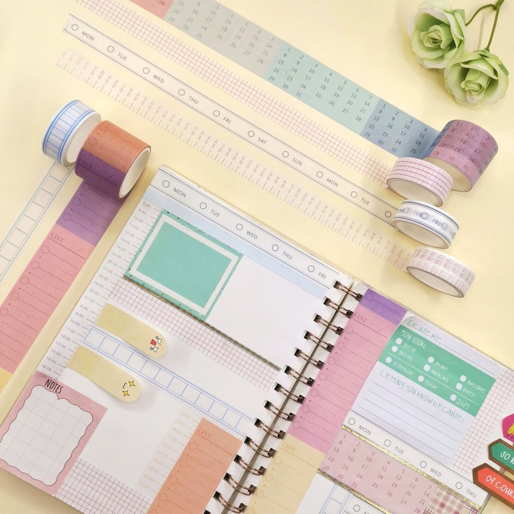 6 stk / sæt washi tape ugentligt dagligt kalender tidsplanlægning klistermærke notesbog scrapbooking skole klæbemiddel papirvarer maskeringstape