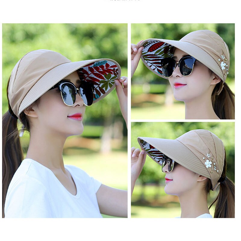 Zomer strand zonnehoed met brede rand, zonneklep voor dames