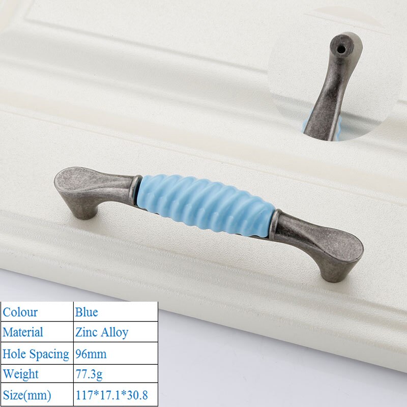 Ceramic Matte Blue Drawer Flush Handles Zinc Alloy Decorative Furniture Knobs Cabinet Wardrobe Door Handle Hardware door knob: 6121-96mm