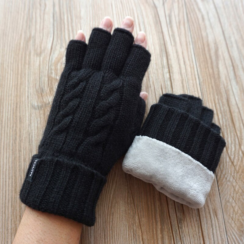 Hombre sin dedos, además de terciopelo cálido guantes de lana de oveja Mitt expuestos dedo Otoño de punto mitones de muñeca guantes de conducción de los hombres