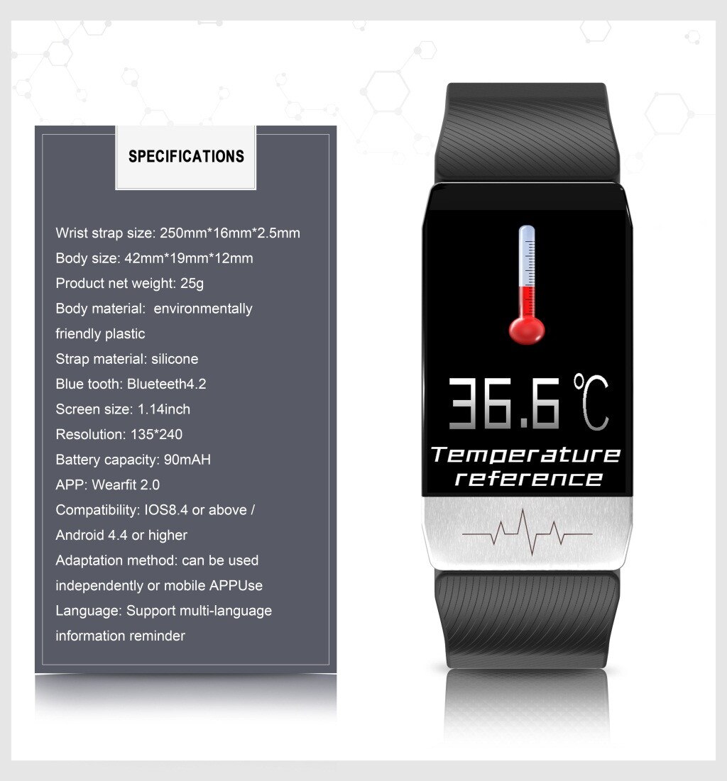 T1 Thermometer Temperatur Armbinde Clever Uhr Band Armbinde Fitness Tracker Körper Temperatur Aktivität Monitor Uhr Männer Frauen