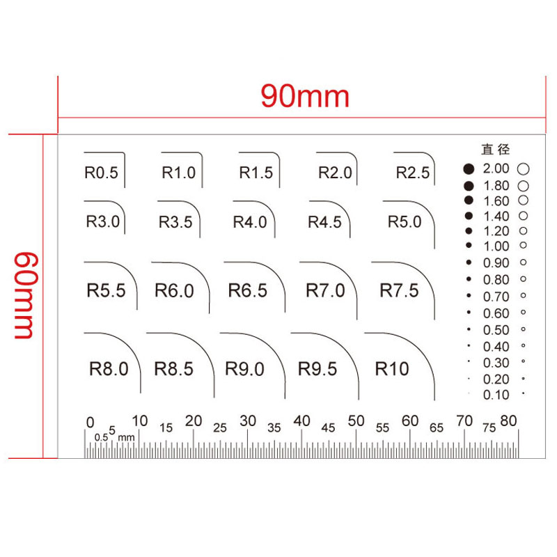 Factory Inspection Standard Fillet Gauge Radius Diameter Measuring Instrument R Miter Square Angle Gauge R 0.1mm -R 50mm