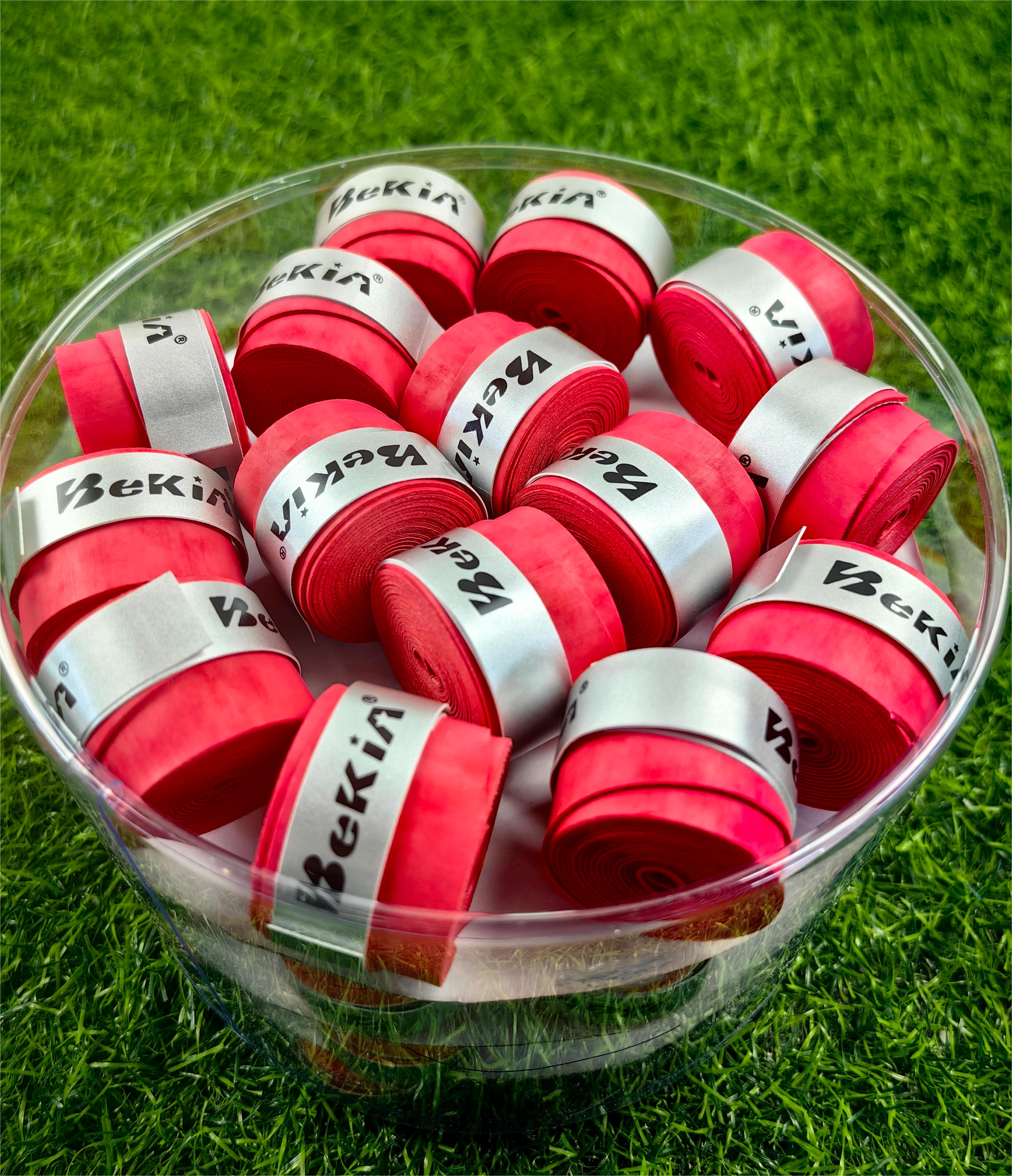 60 kpl/pakkaus kuiva tennismailan kahva liukumaton hikeä imevä suojus tapit sulkapallokahvat mailan tärinäsuoja hikinauha: Punainen