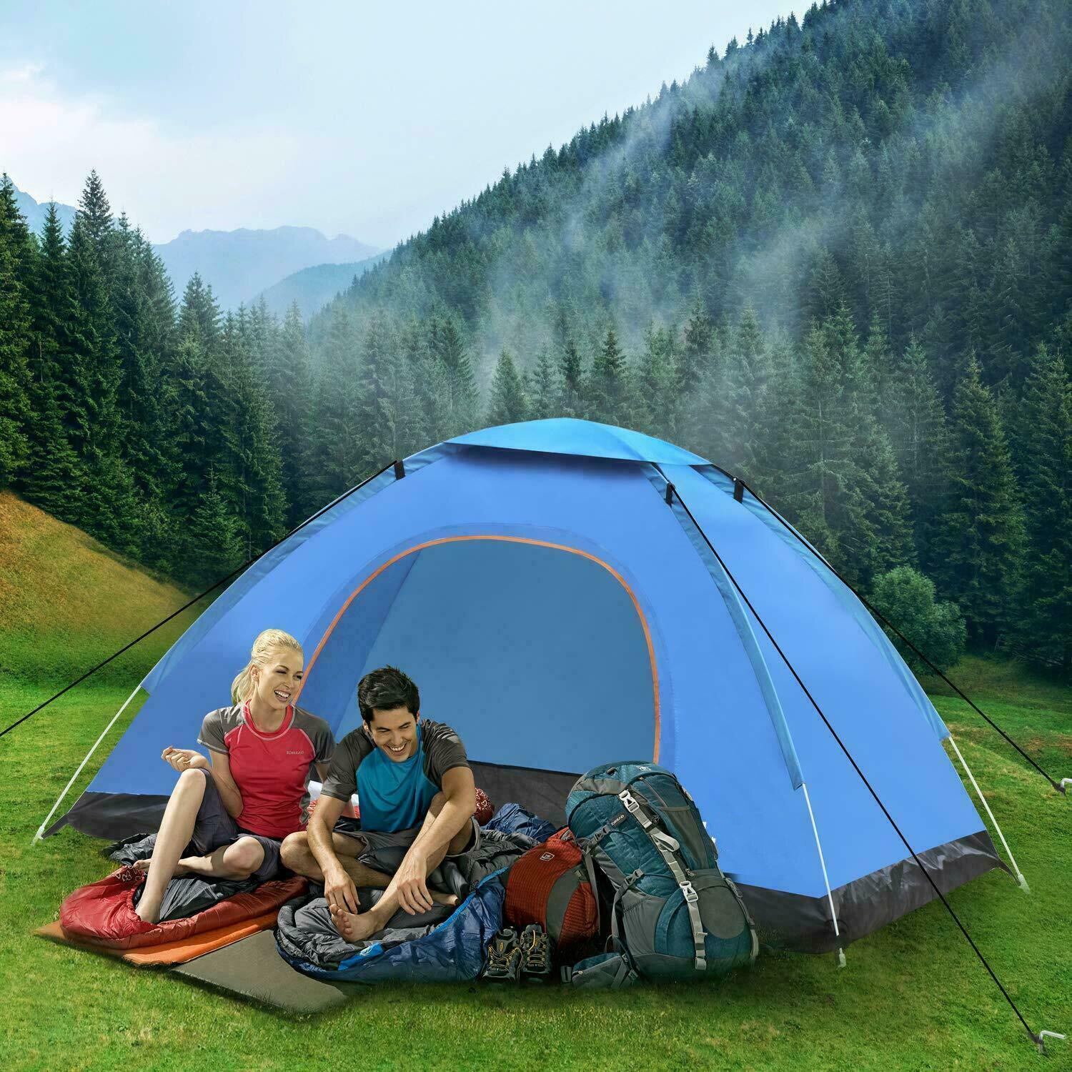 Outdoor Pop Up Tent Automatic Quick-Opening Tent 3-4 People Double Door Beach Camping Shelter Simple Tent Portable Waterproof