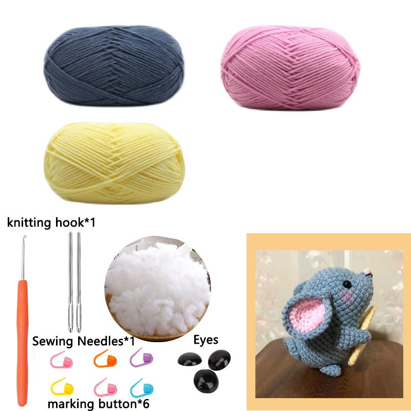 Tricot fait à la main bricolage artisanat souris poupée de dessin animé porte-clés décoratif Kit de Crochet pour les débutants adultes apprendre au Crochet matériel Kit: Marine