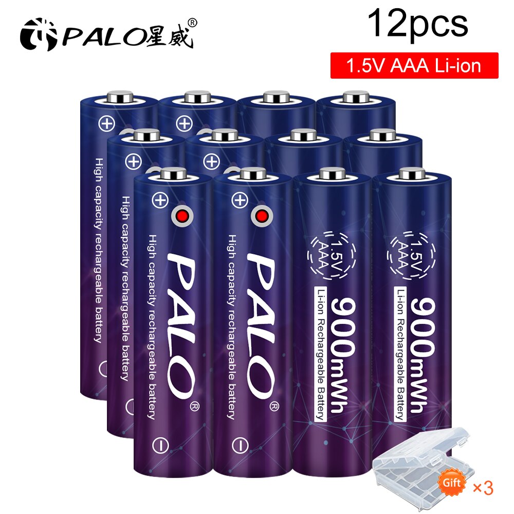 1.5V Li-Ion Aaa Oplaadbare Batterij 900mwh Aaa 3A Batterijen: 12pcs battery