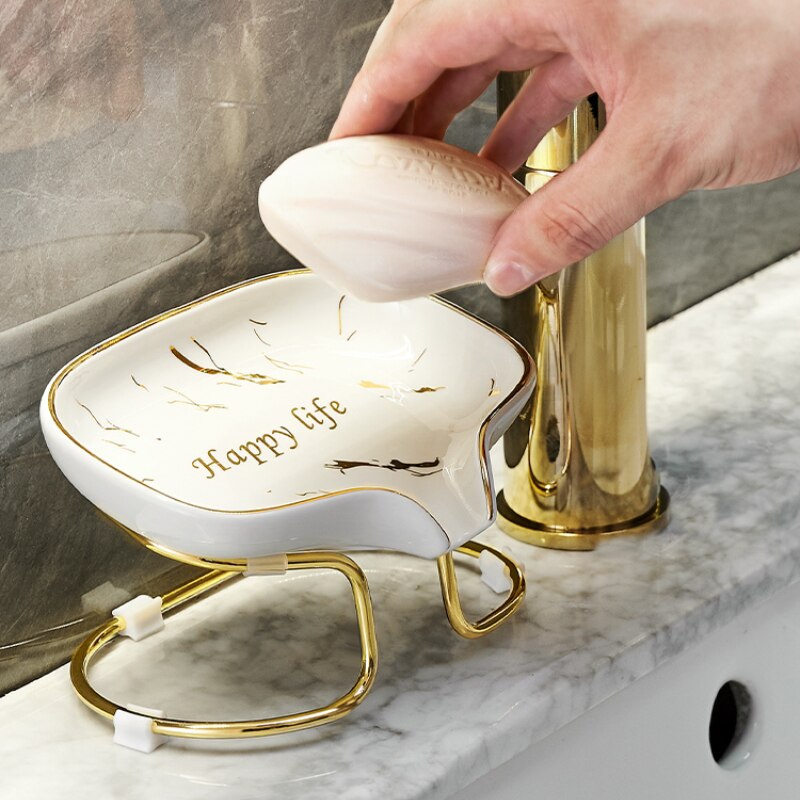 Porte-savon en céramique léger et luxueux, égouttoir sans perforation, support de rangement pour la maison,