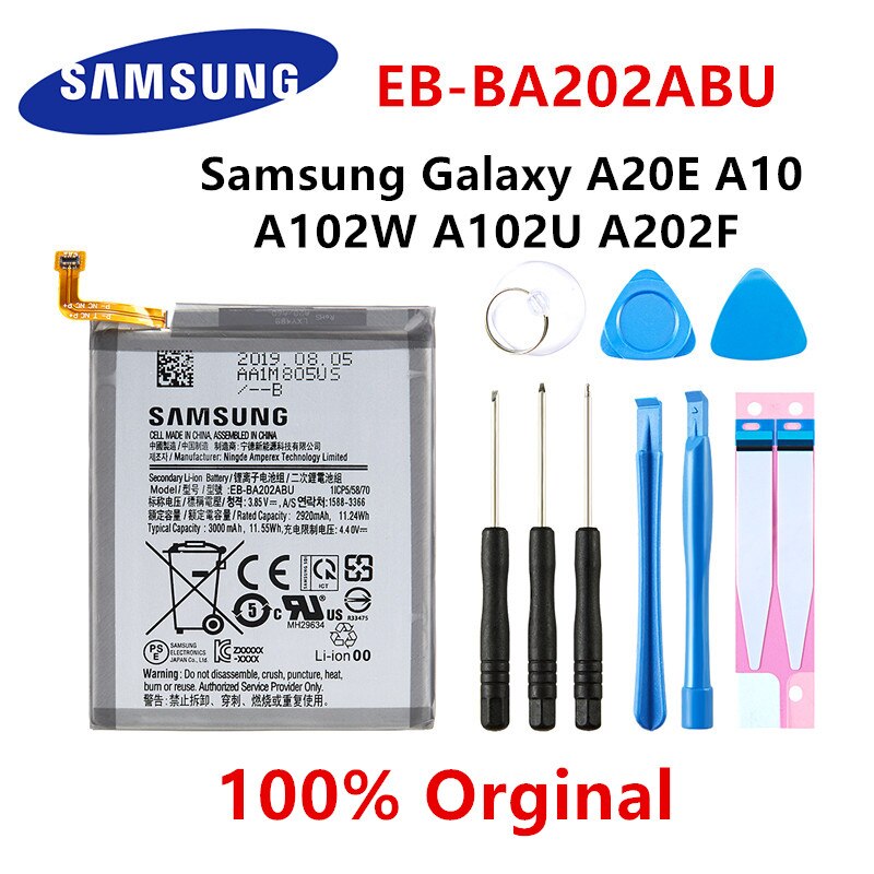 SAMSUNG original Battery For Samsung Galaxy S10 S20 S20+ S20 Ultra A90 A80 A71 A60 A51 A31 A20e A10e Note 10/10+ M30s A20S M11: EB-BA202ABU A20eA10e