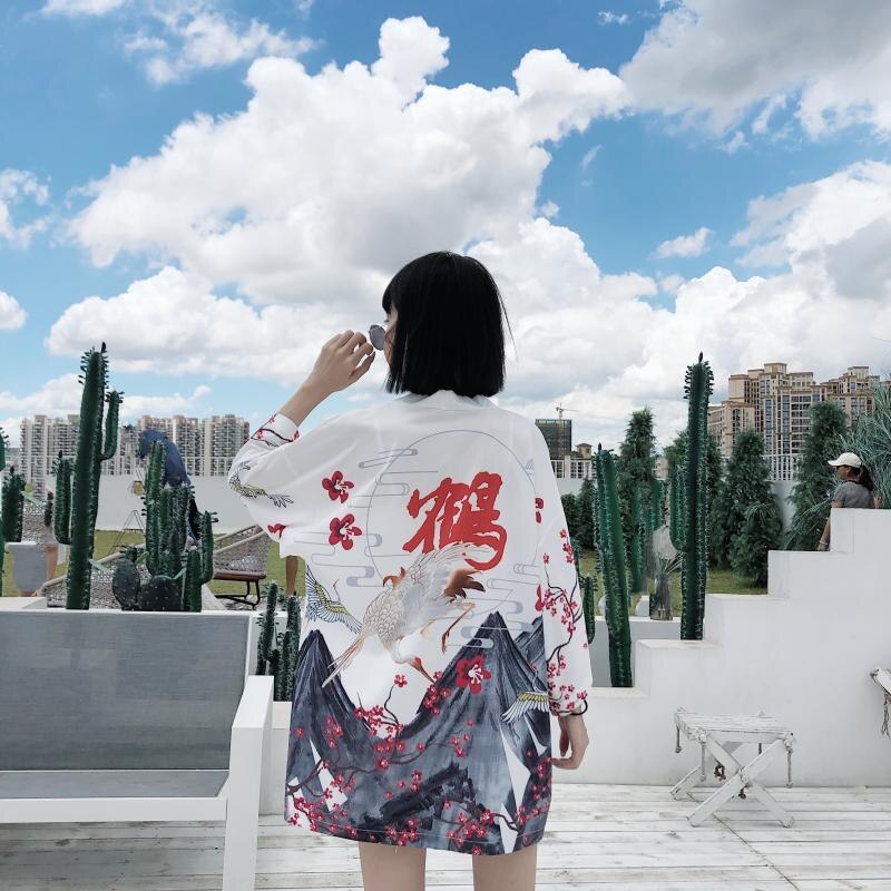 Kimono japonés Retro Samurai, cárdigan de gasa Haori ukiyo-e con estampado Floral para mujer, ropa de calle para Cosplay